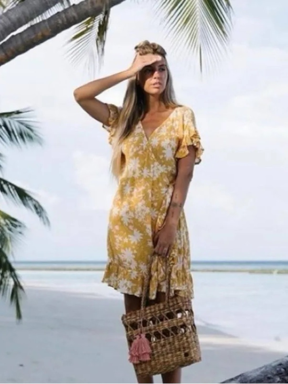 Billabong Women’s Floral Wrap Dress - Yellow White